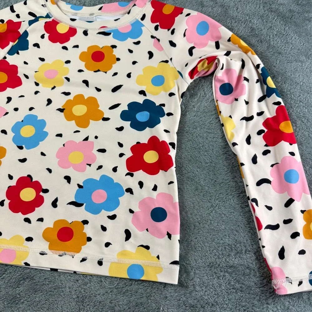 Hanna Andersson Girls‎ 10 Cream Floral Long Sleeve Rash Guard Sun Shirt Swim Top